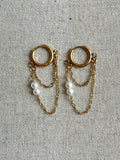 Pearl Dangle Huggie | Gold