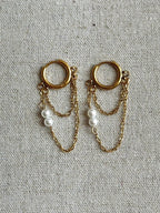 Pearl Dangle Huggie | Gold