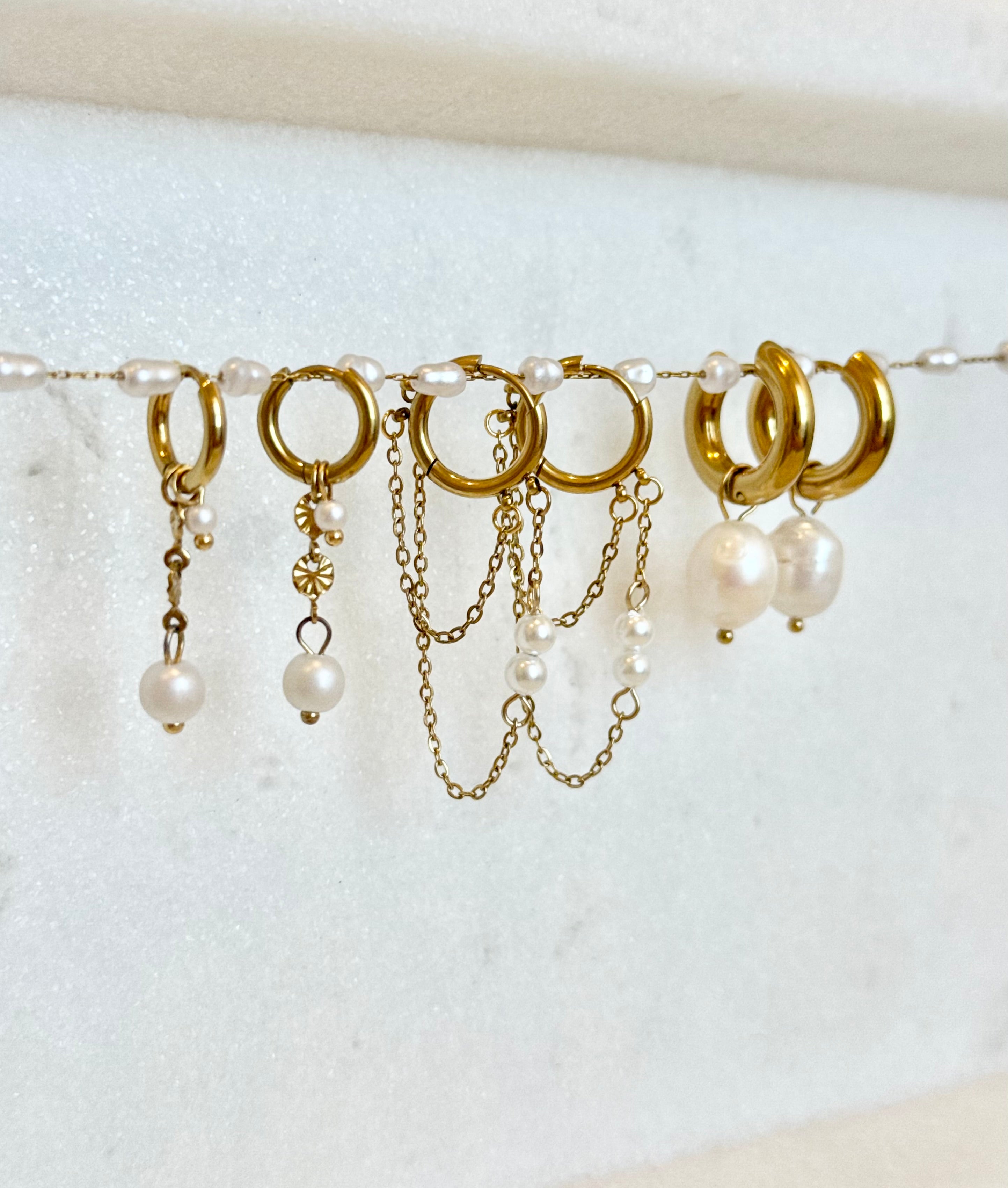 Pearl Dangle Huggie | Gold