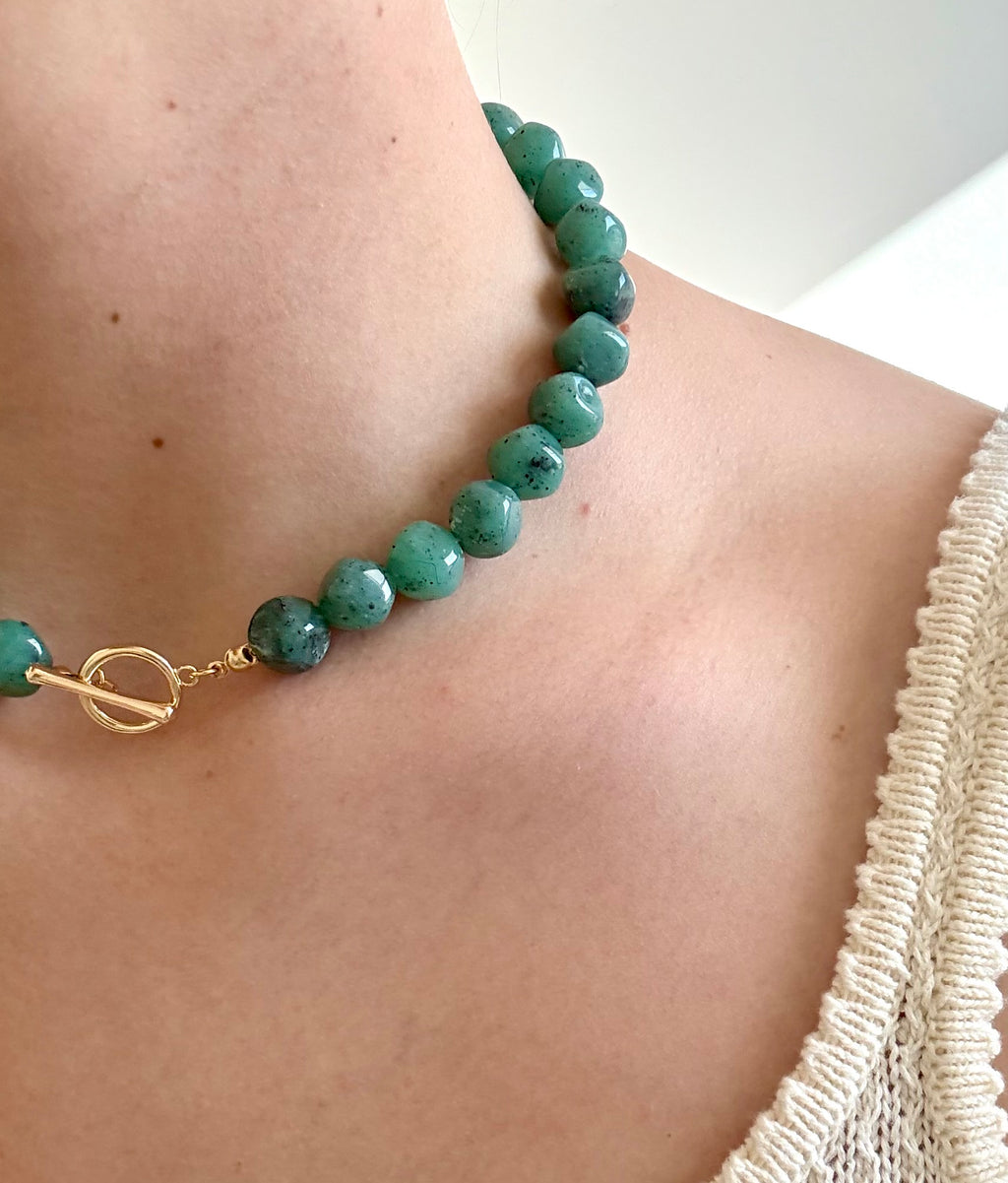 Jade Bead Necklace | Gold