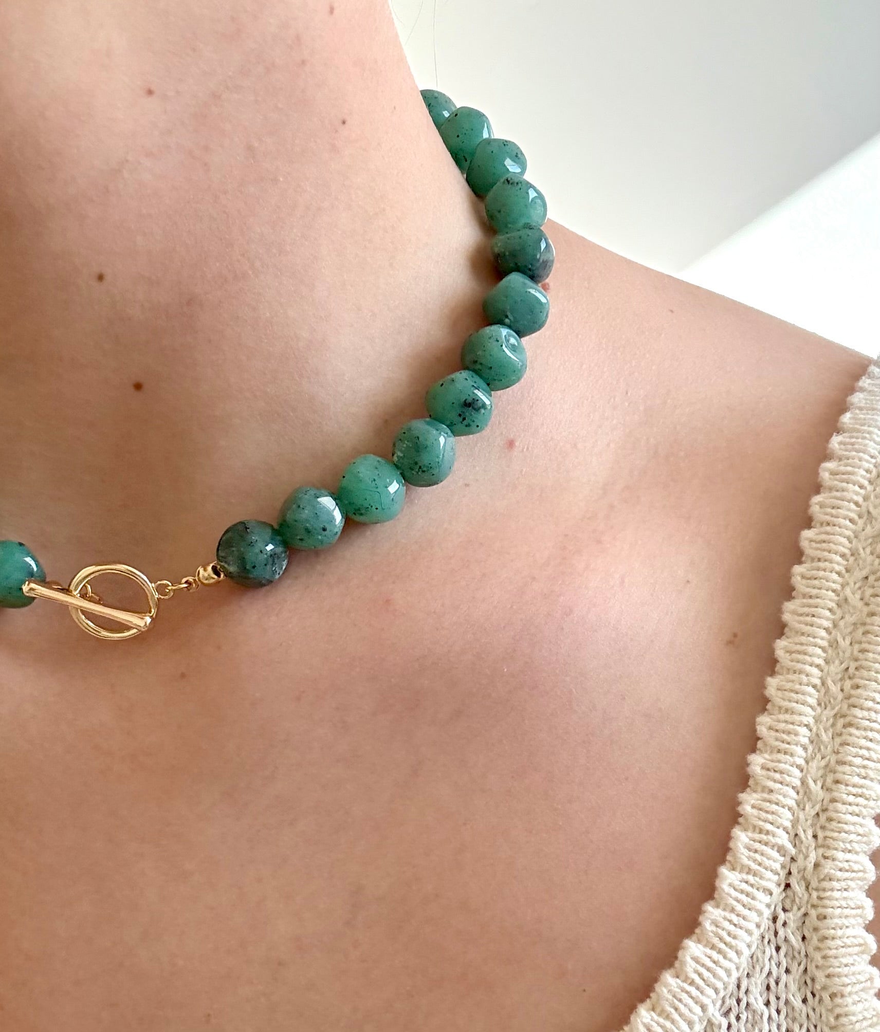 Jade Bead Necklace | Gold
