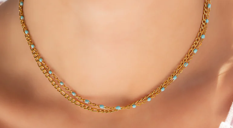 Fern Blue Necklace | Gold