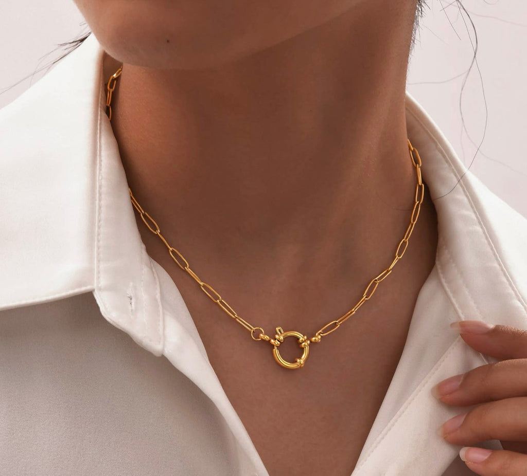 Ella Link Carabiner Necklace| Gold
