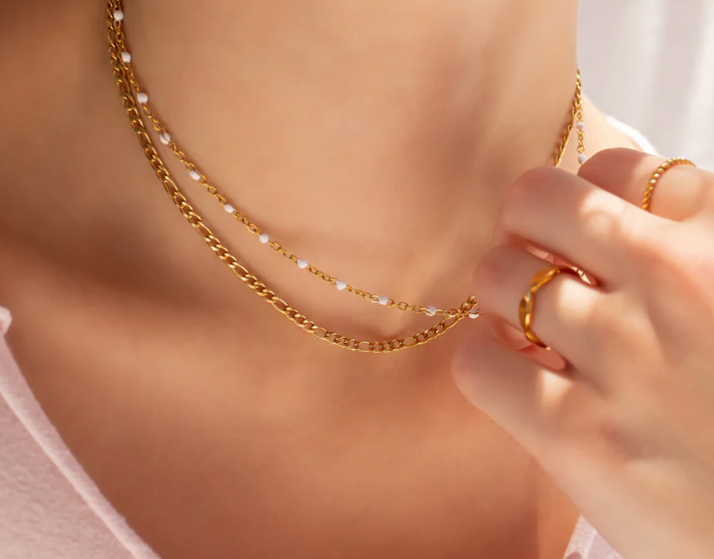 Fern White Necklace|Gold