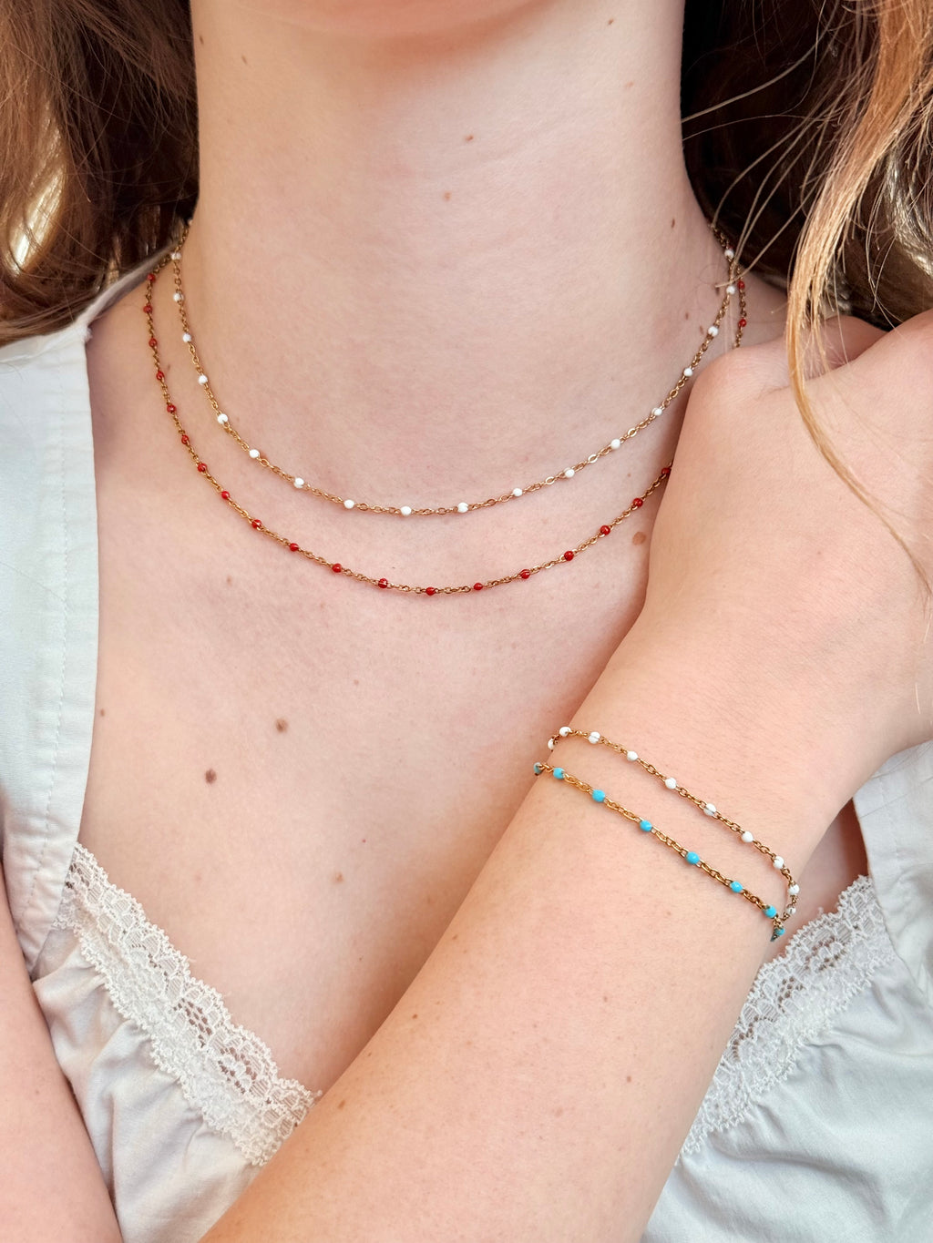 Fern White Necklace|Gold