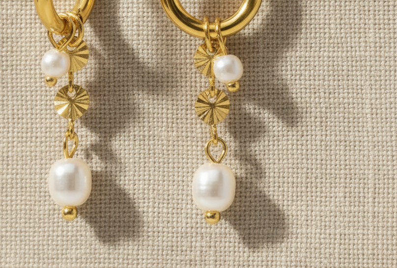 Maya Pearl Huggies | Gold