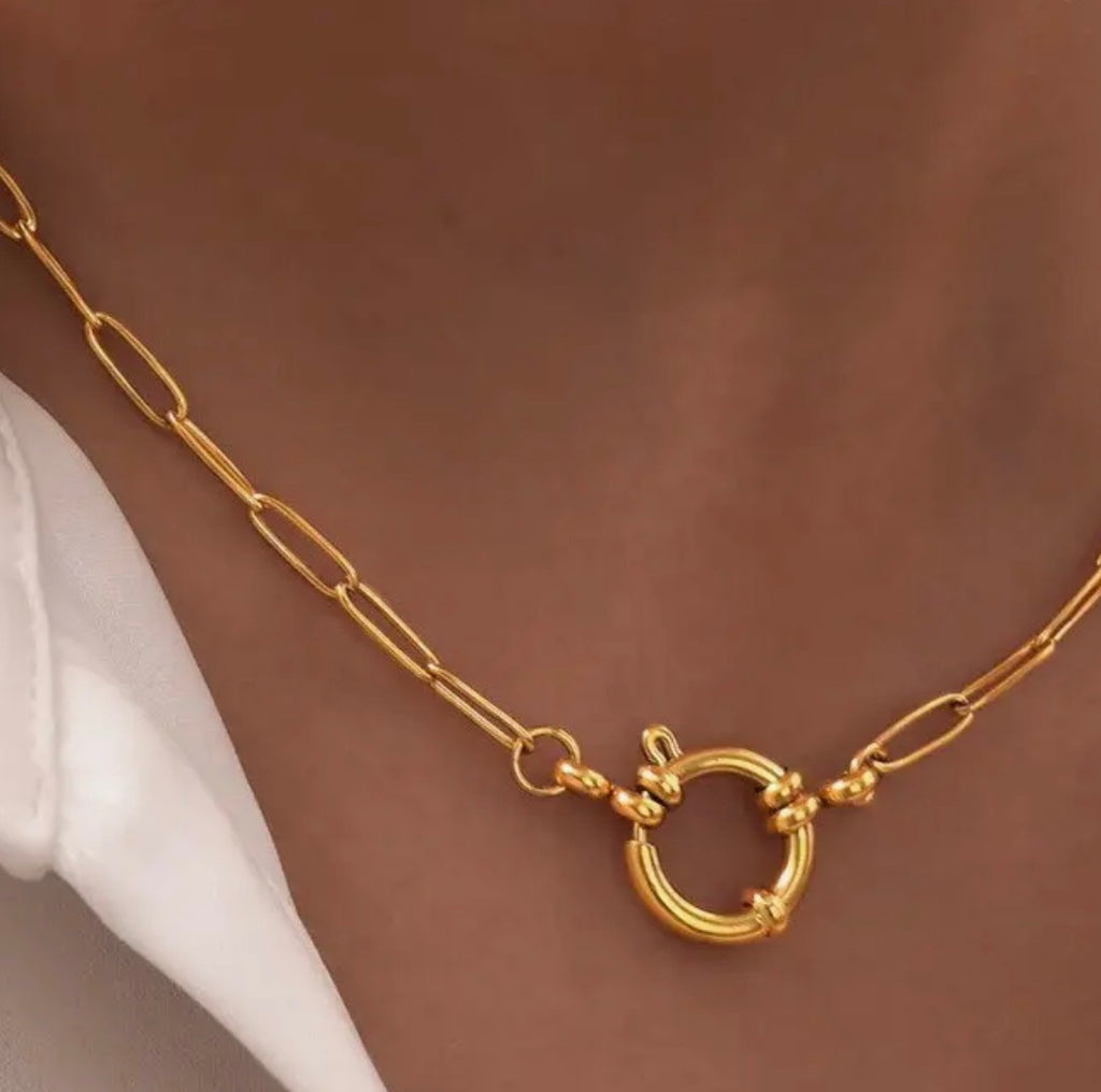 Ella Link Carabiner Necklace| Gold