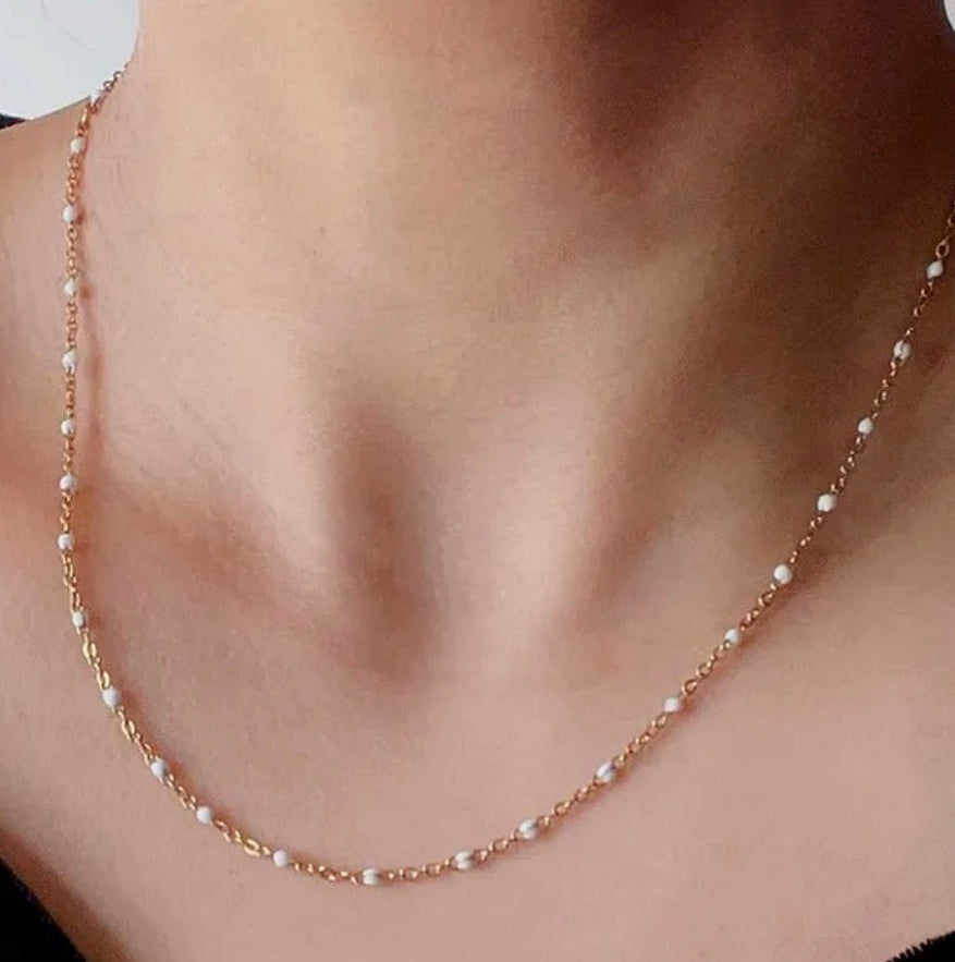 Fern White Necklace|Gold