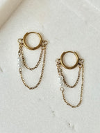 Pearl Dangle Huggie | Gold