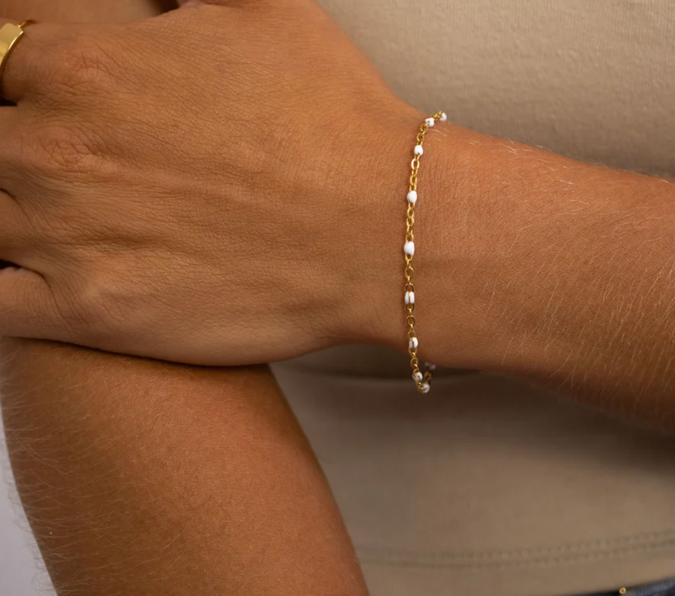 Fern White Bracelet|Gold